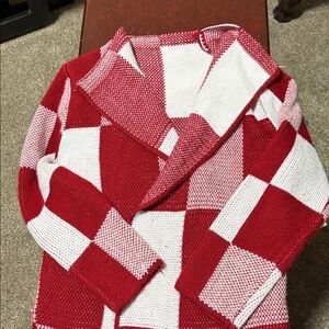 Open Front Women's Cardigan, red and white check